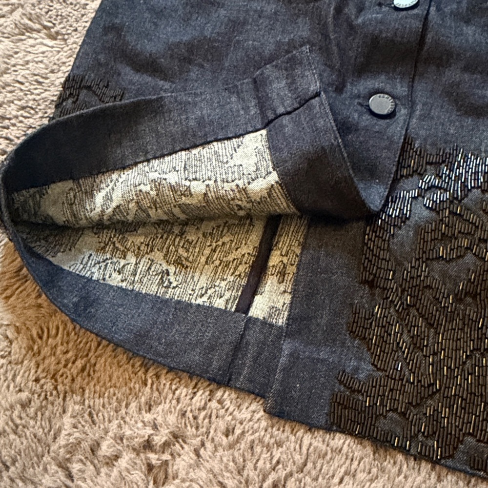 All Saints Hand Embellished Dark Wash Denim Pencil Skirt - Picture 6 of 15